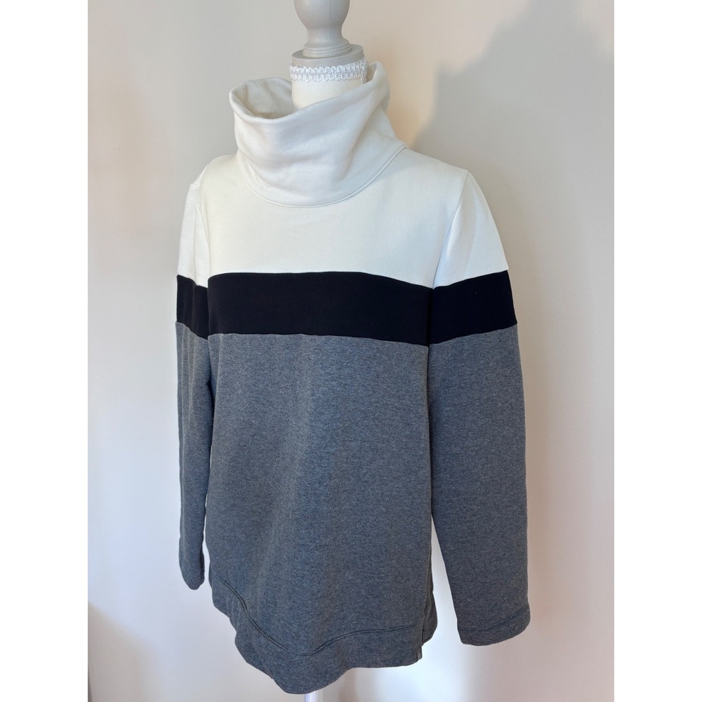 T by Talbots Funnel Neck Colorblock Sweatshirt Grey White Black Side Zip Small